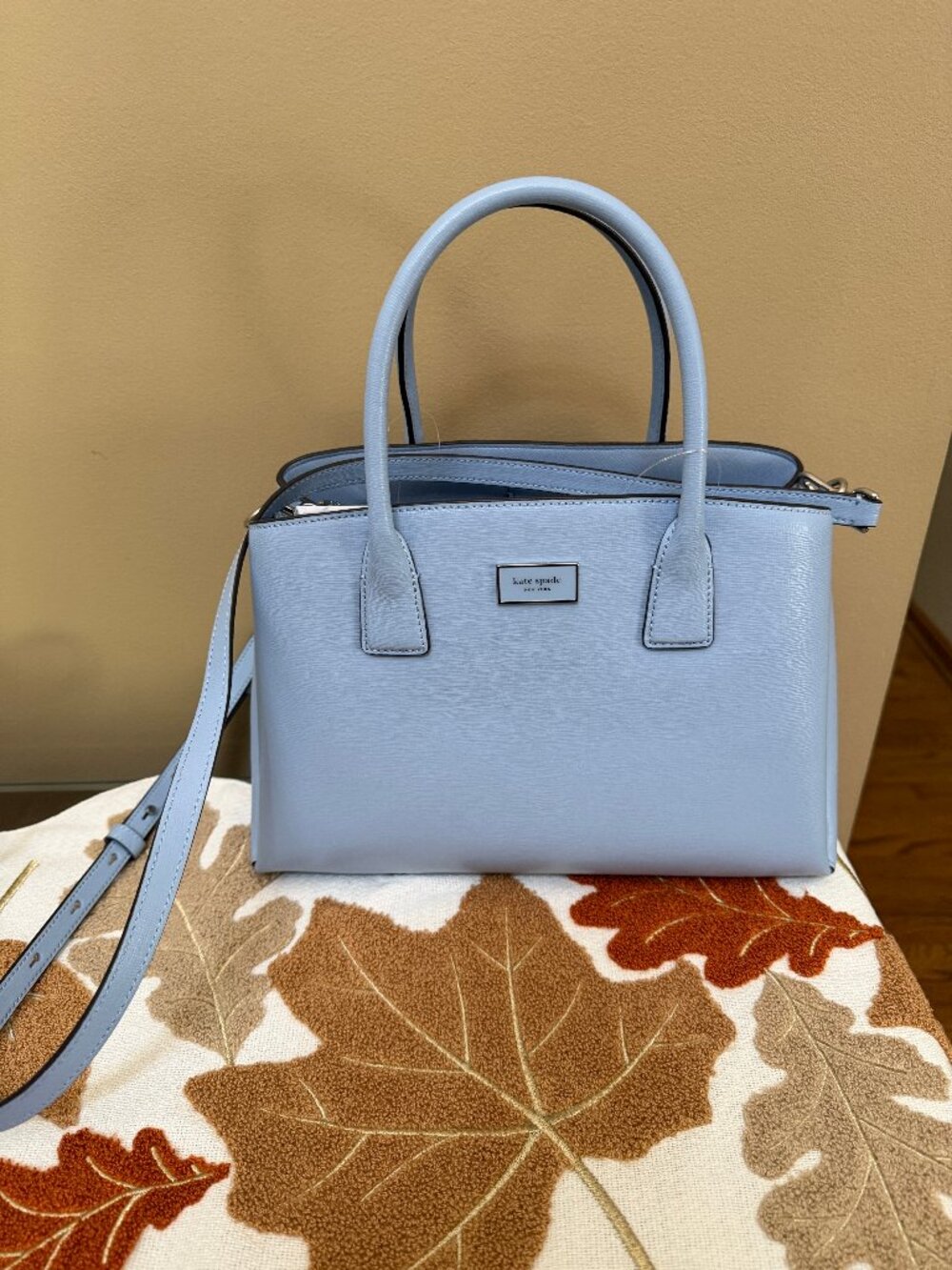 NWT MSRP $348 Kate Spade Blue Satchel Top Handle Zip Silver Hardware Strap KF872